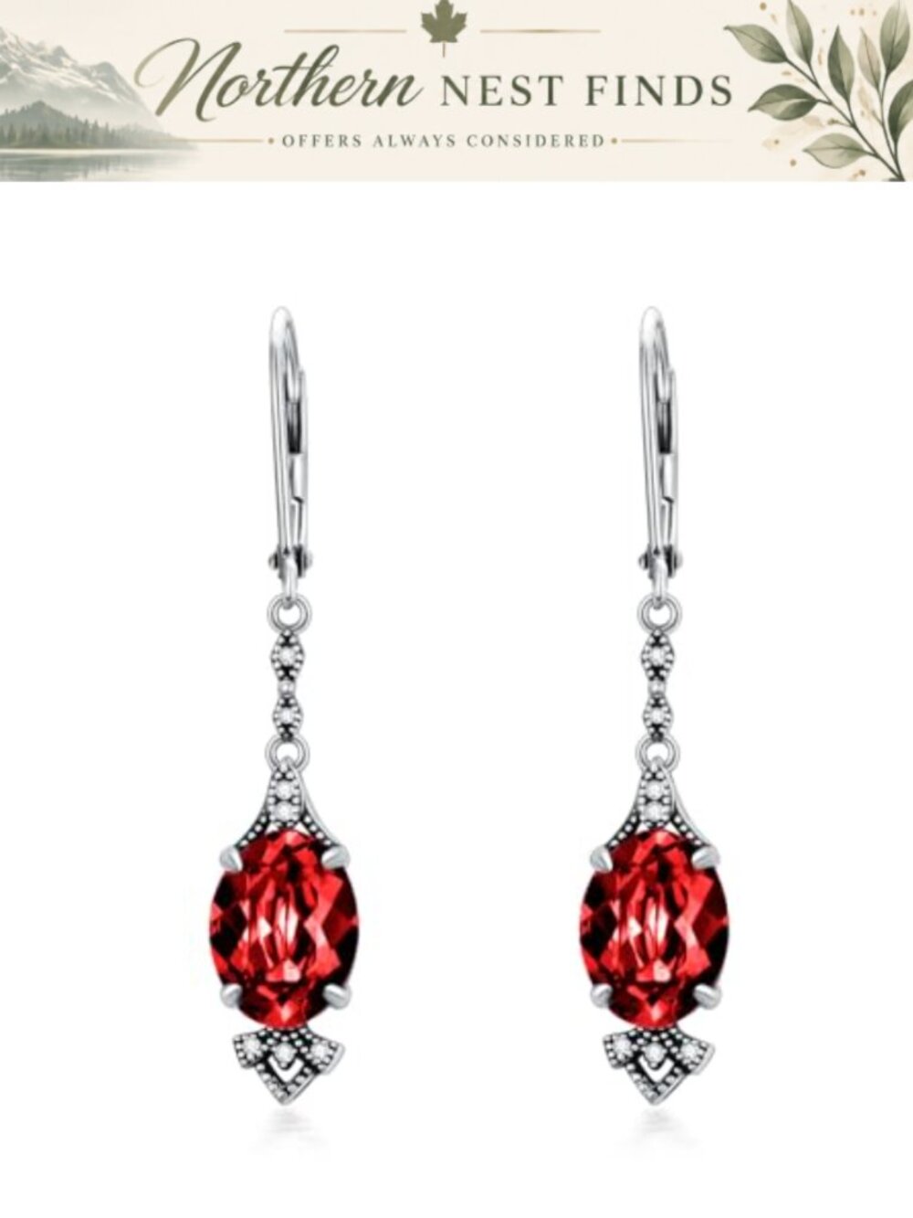 925 Sterling Silver Leverback Dangle Drop Earrings 9mm Oval Birthstone Retro